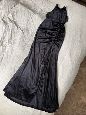 Windsor Black Satin Maxi Dress with Side Ruching